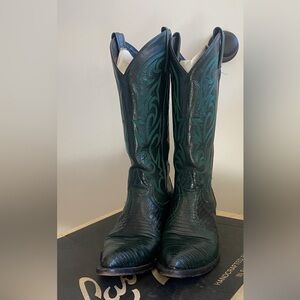 Larry Mahan Lizard Dark Green Women’s Cowboy Boots Size 7.5 Excellent Condition
